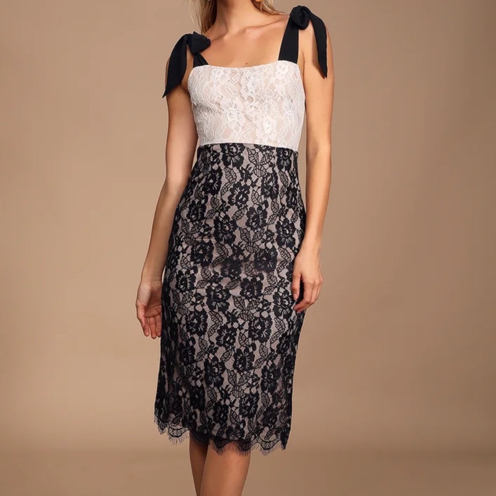 Lulus black and white colorblock lace dress